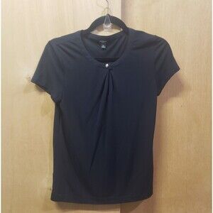 ANN TAYLOR Black keyhole neck short sleeve blouse Sz S PRRR